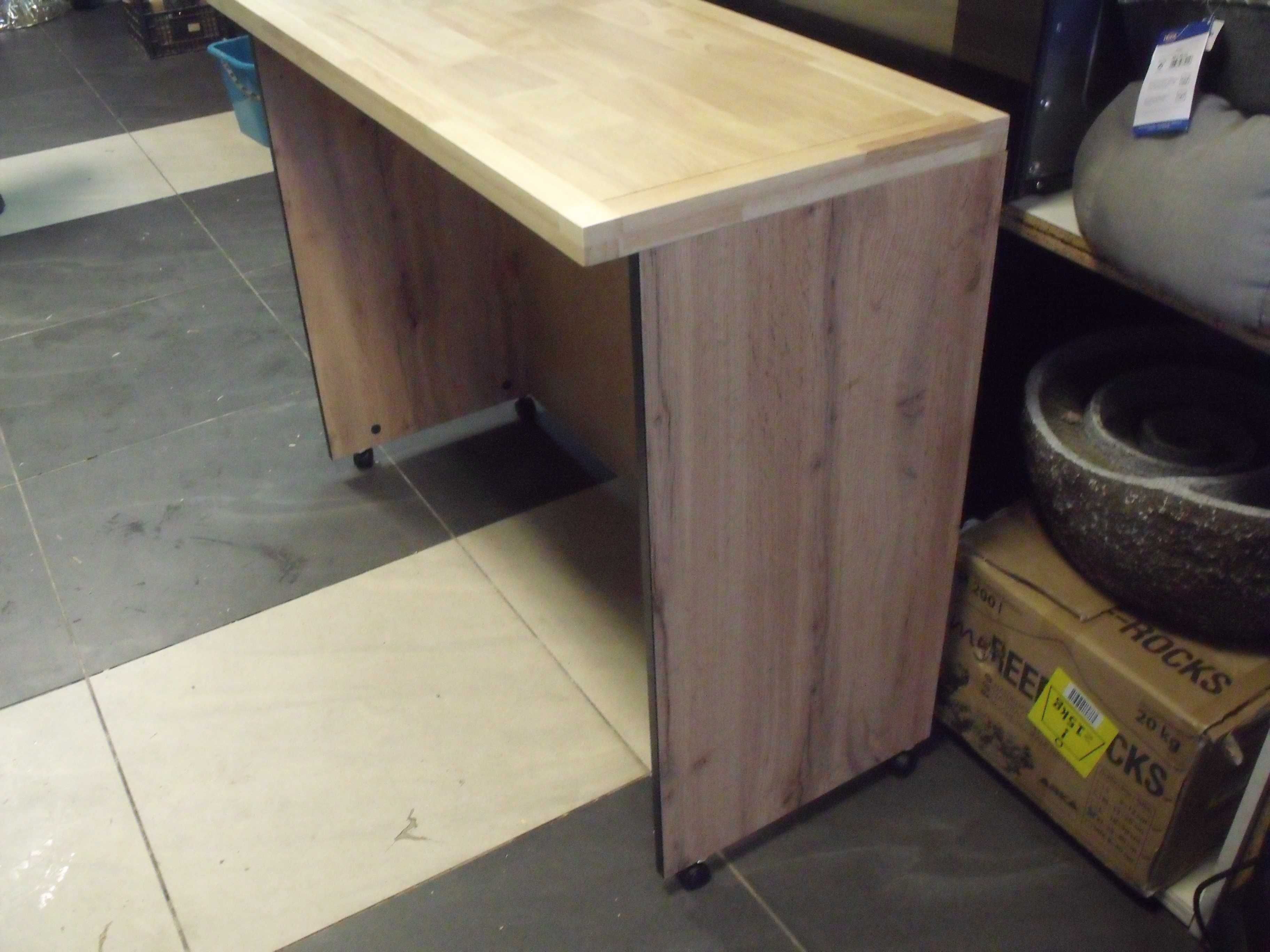 Biurko stół do pracy na kółkach blat drewno kauczukowe