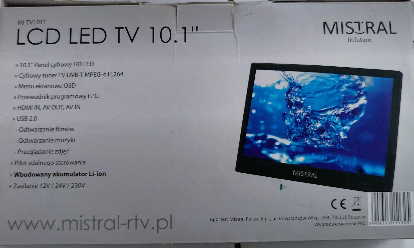 TV przenośny LED 10,1 MISTRAL MI-TV1011 HDMI USB 12V/24V/230V Akumulat