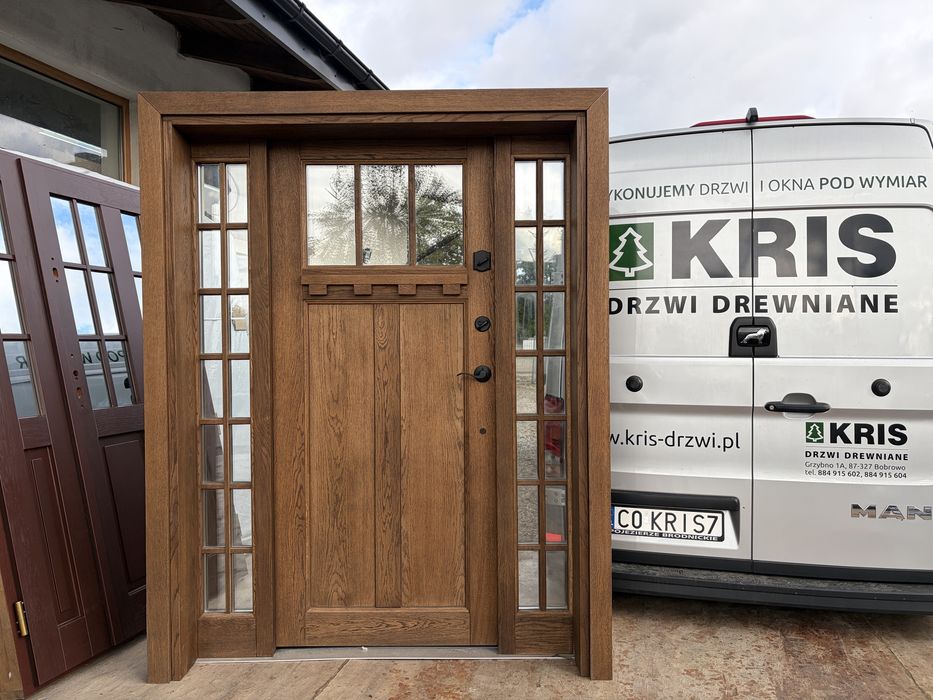 Drzwi zwenętrzne drewniane dwuskrzydłowe Na wymiar Cała Polska i UE