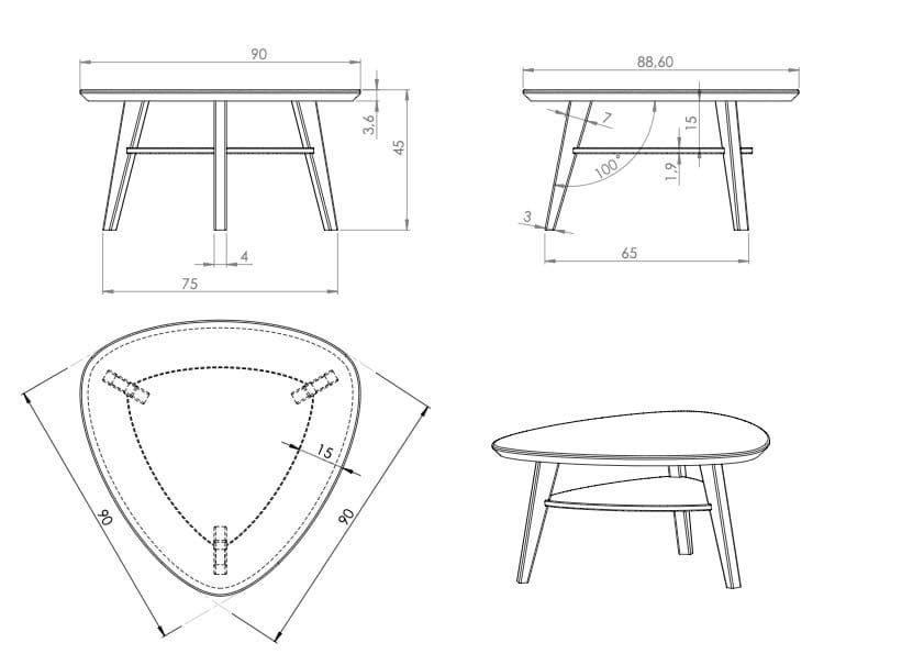 Stolik Nørrebro drewniany mid-century modern