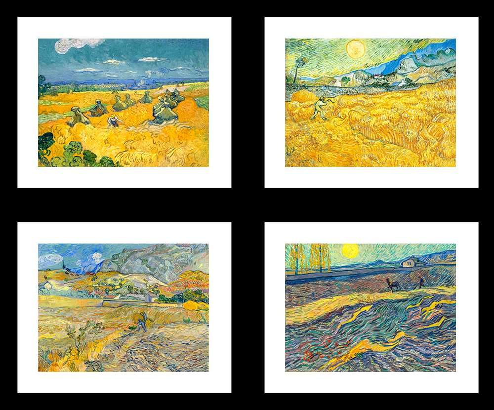 Van Gogh pola pszenicy, słoneczne plakaty impresjonizm- komplet 4