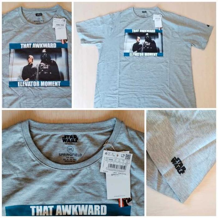 T-shirt cinzenta Springfield com estampa Star Wars tamanho XXXL