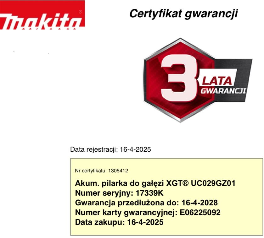 Makita akumulatorowa pilarka do gałęzi UC029G 40V XGT UC029GZ01 15cm