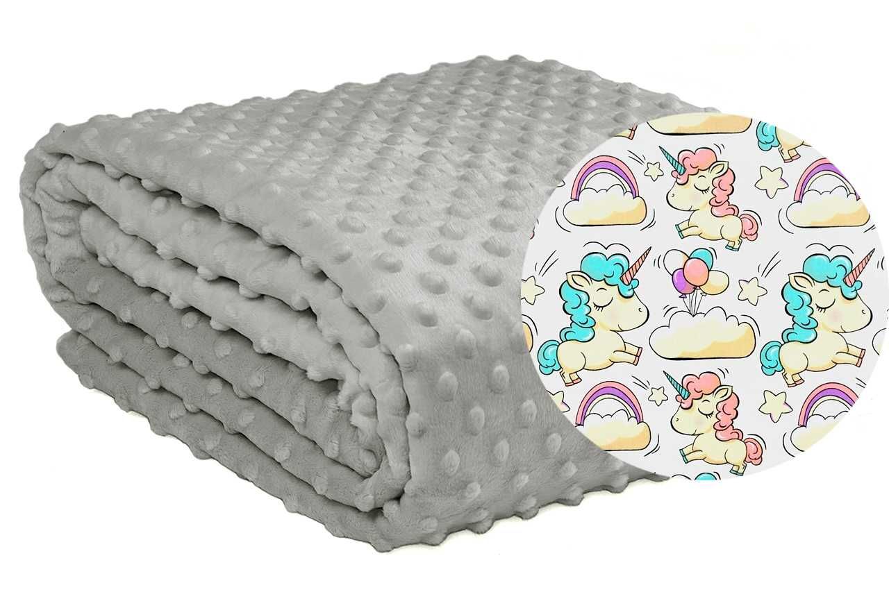 2w1 Dwustronna Dziecięca Narzuta Na Łóżko Koc Jednrożec Minky 160x200