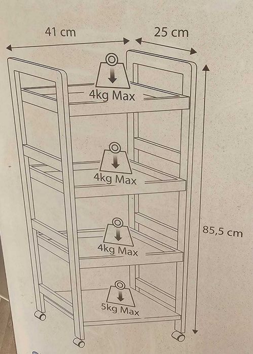 Estante de bambu para arrumos com 4 prateleiras - com rodinhas