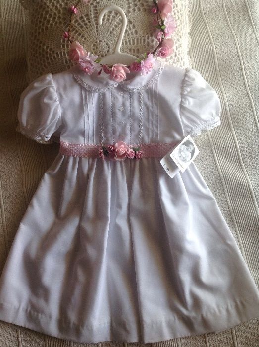 Vestido cerimónia novo com coroa de flores para menina até 2 anos