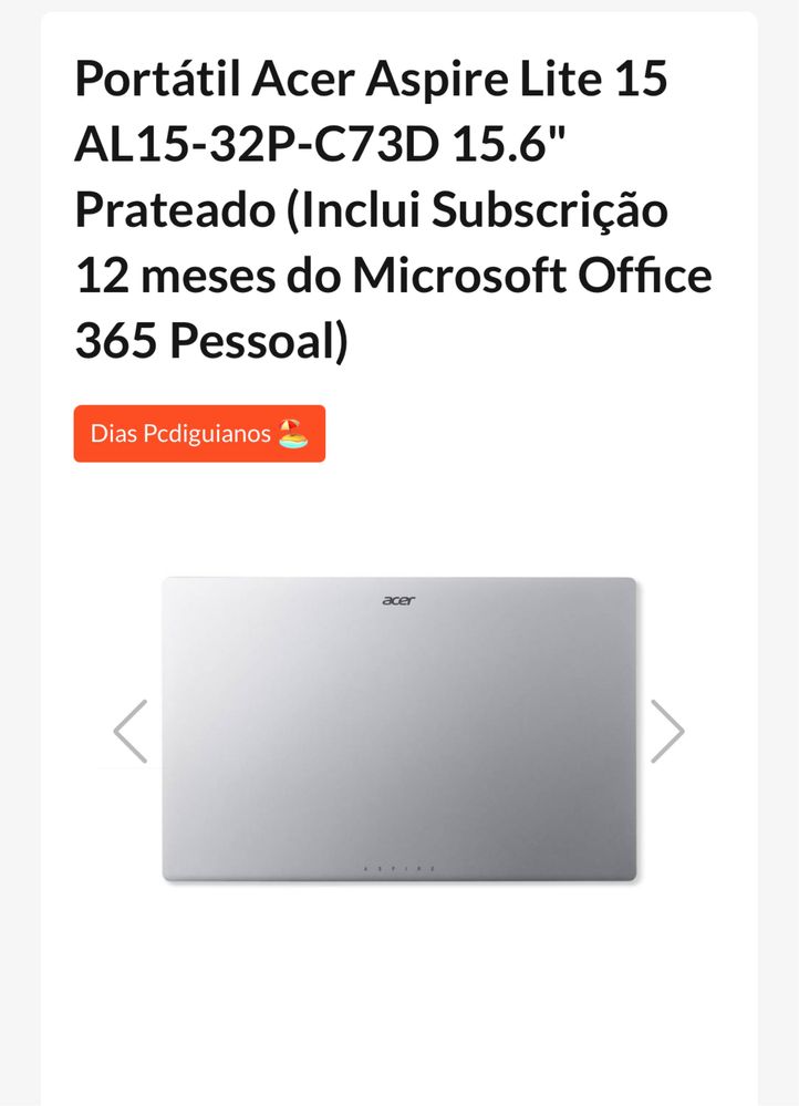 Computador/PC/Portátil Acer Aspire Lite 15