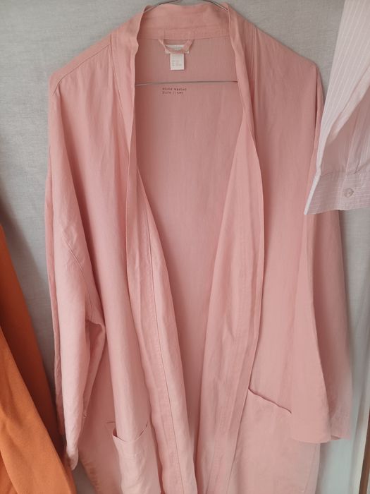 Szlafrok ze 100% lnu  Len H&M rozowy letni L XL
