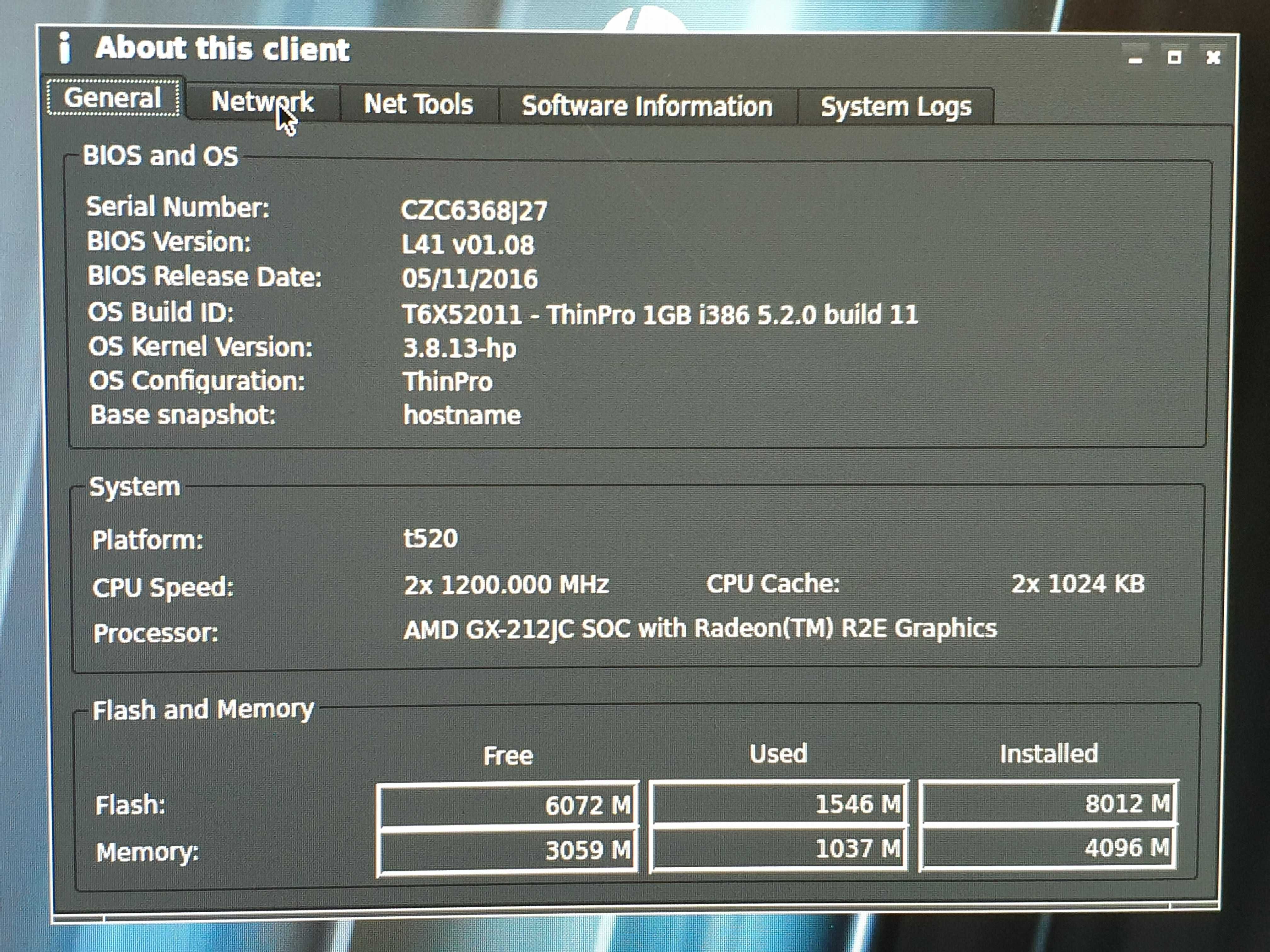 неттор HP T520 AMD GX-212JC 1200Mhz / 4GB DDR3 / SSD 8 Gb M2