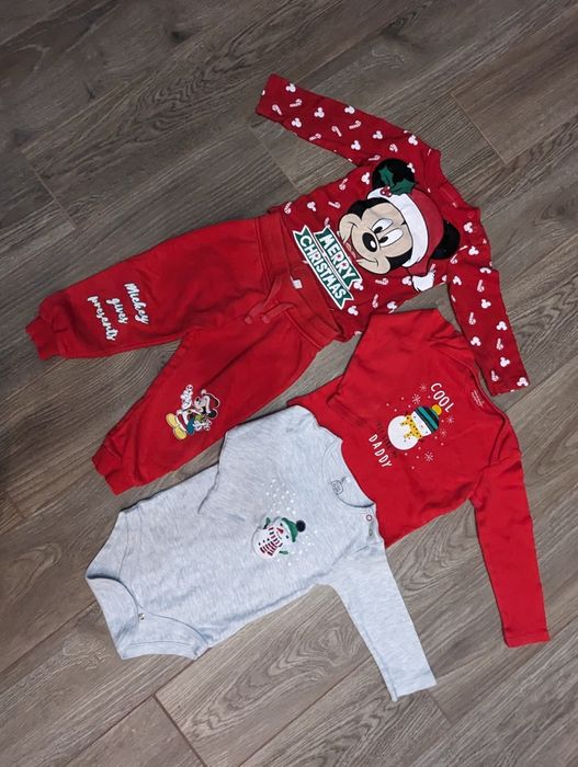 Zestaw świąteczny ciuszków świątecznych myszka Miki i body bałwanki 86