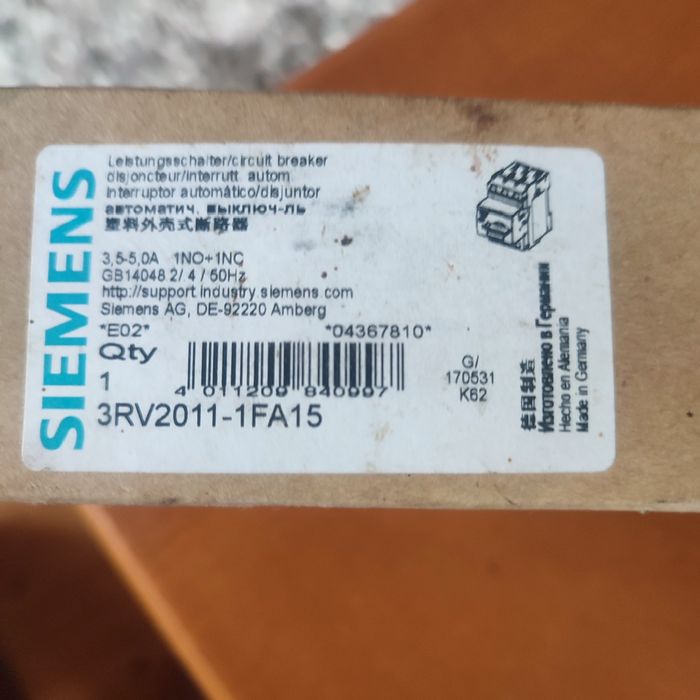 Wyłącznik silnikowy Simens Syrius 3RV2011-1FA15
