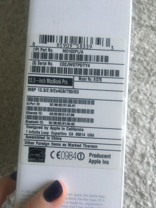 Mac book pro laptop 13,3 2008-  2012