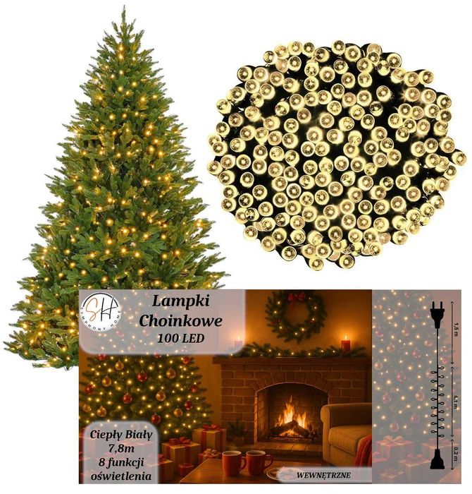 Lampki Choinkowe 300LED Światełka Świąteczne Girlanda Świetlna KOLORY