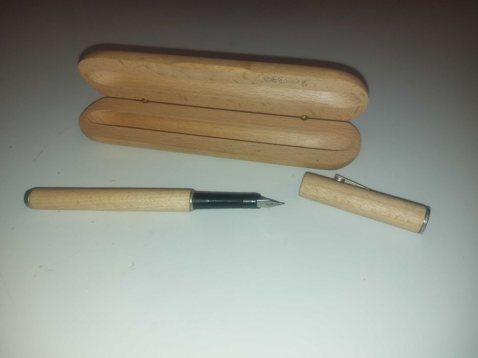 Drewniane Pióro na nabój Kulkowe + etui drewniane
