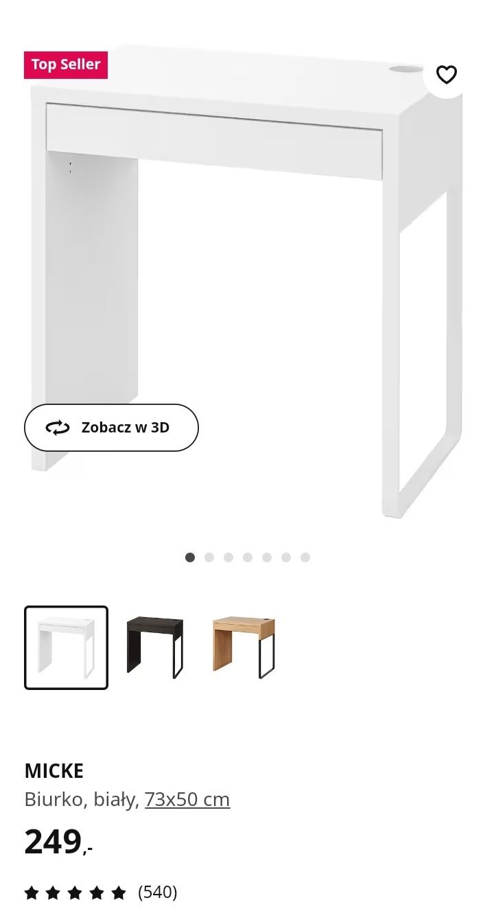 MICKE biurko Ikea 73x50cm
Biurko, biały, 73x50 cmBiurko, biały, 73x50