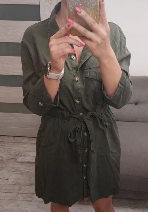 Sukienka damska na codzień  kolor khaki Zara rozmiar L (40)