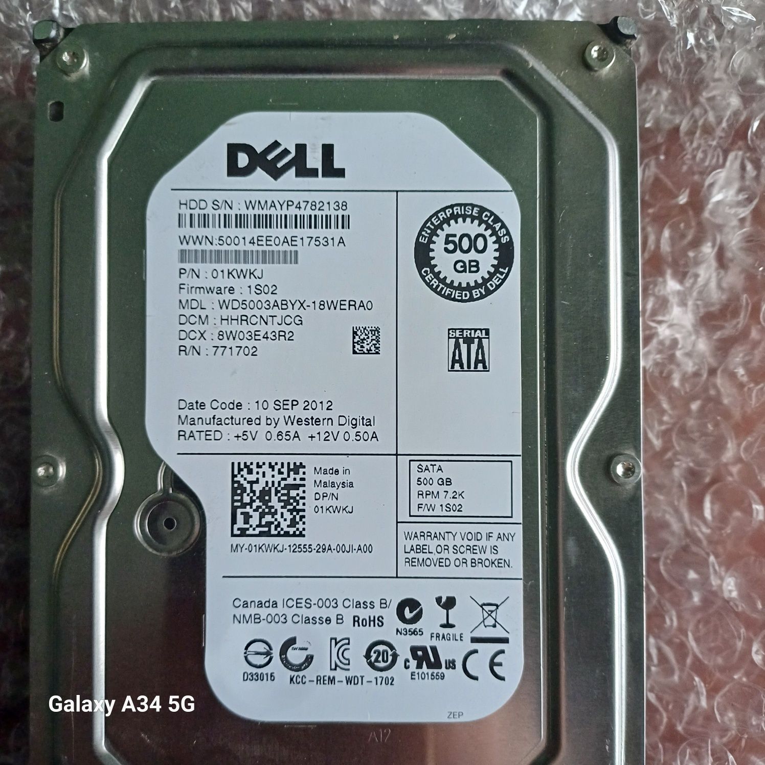 Диск жесткий dell wd5003abyx 500gb sata ii 3,5"