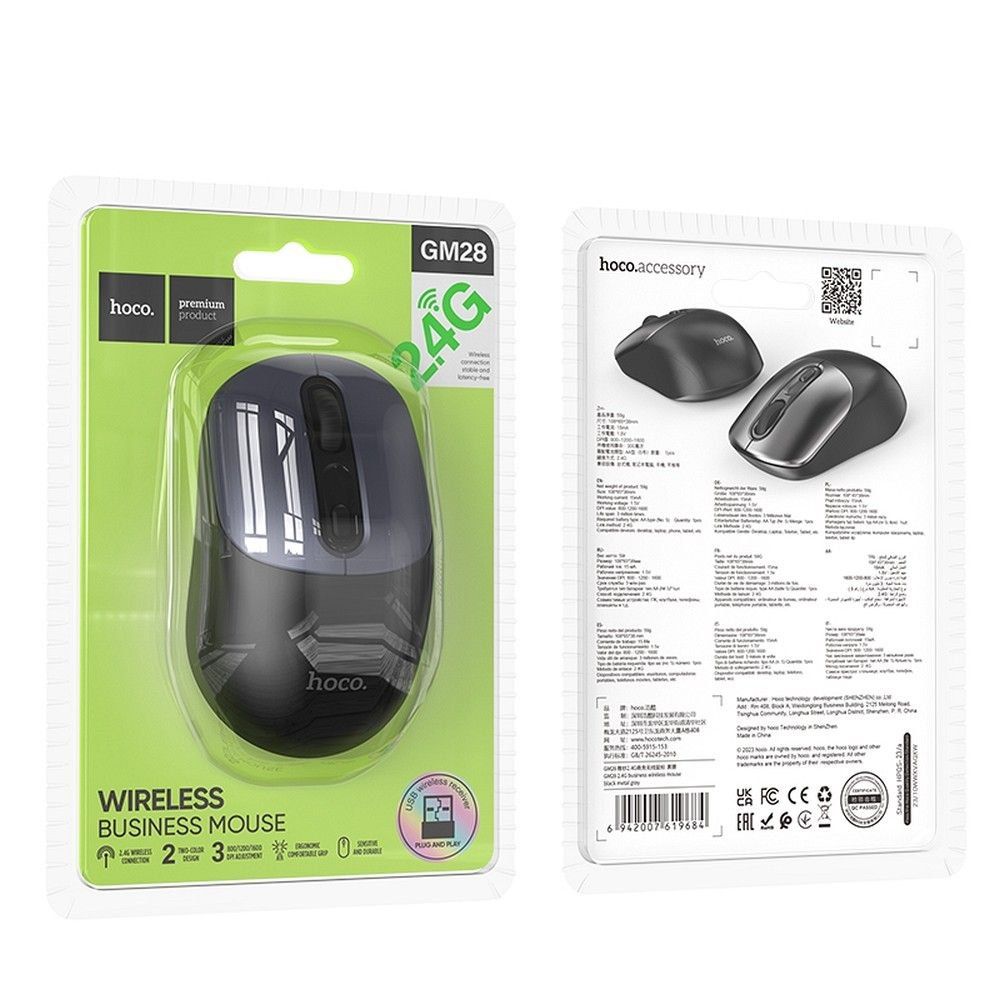 HOCO mysz komputerowa bezprzewodowa 2.4G GM28 czarno szara