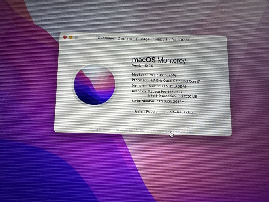 Apple MacBook Pro 16 2016 i7 2.7GHz 16GB RAM Radeon Pro 2GB
