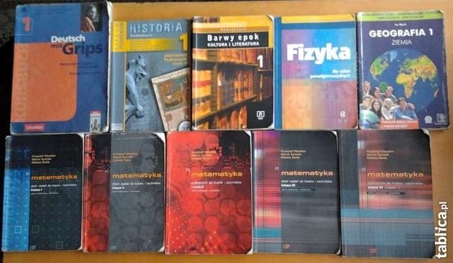 Stare podręczniki do liceum: Matematyk, Geografia, Fizyka, Historia