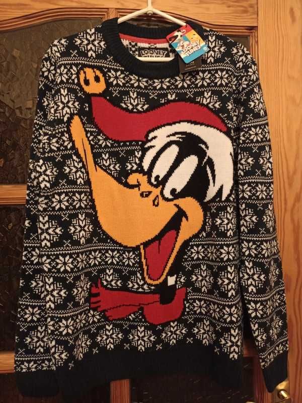 Granatowy sweter looney tunes rozmiar L świąteczny