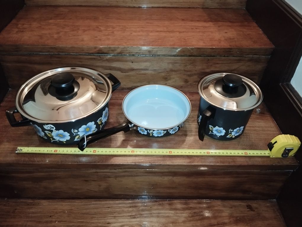 Conjunto tacho Fervedor de leite e sertã pintados