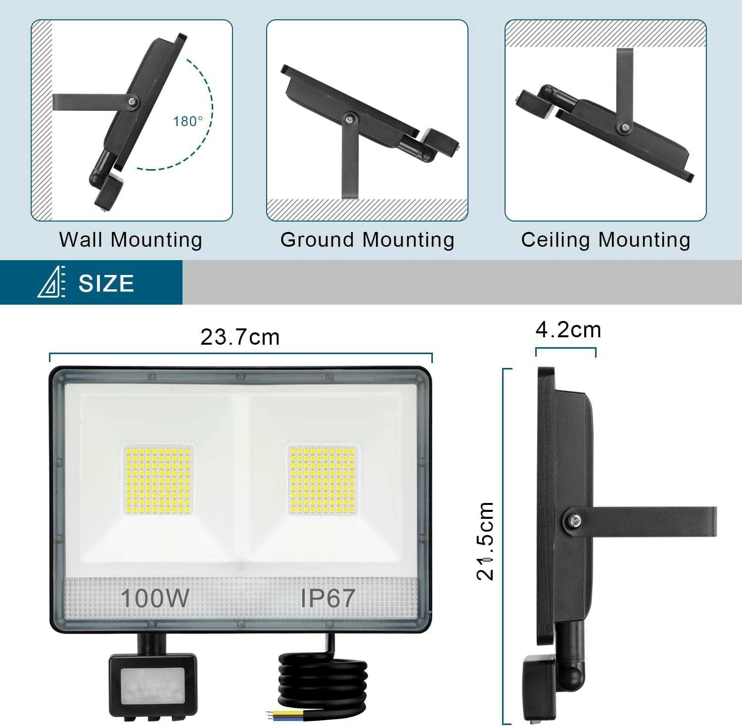 Reflektor LED TASINUO 100 W z czujnikiem ruchu na zewnątrz - NOWY