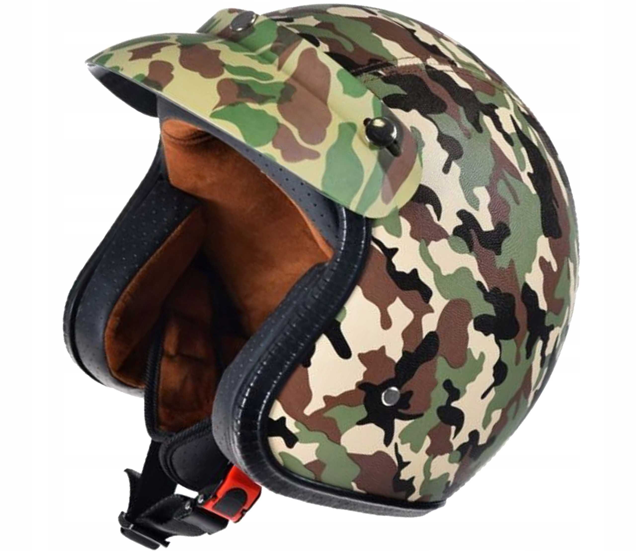 NOWY Kask Awina Moro SKÓRA Weteran Khaki Chopper Orzech z DASZKIEM S