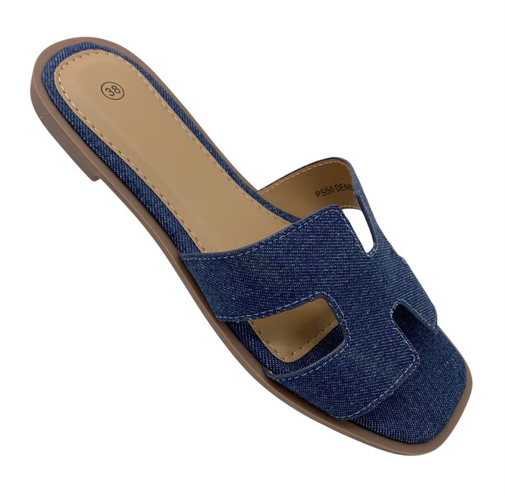 Klapki damskie niebieskie jeansowe Denim 40 płaskie lekkie buty