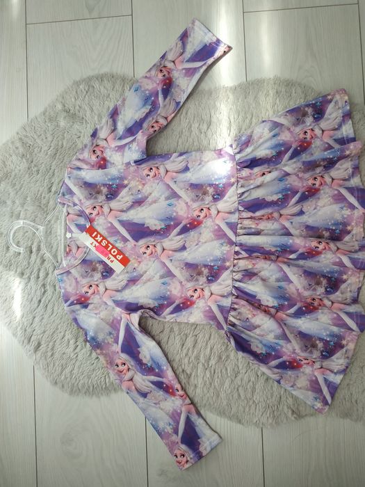 Nowa sukienka na długi rękaw/fiolet/Elsa/Kraina Lodu/handmade/r.92/98