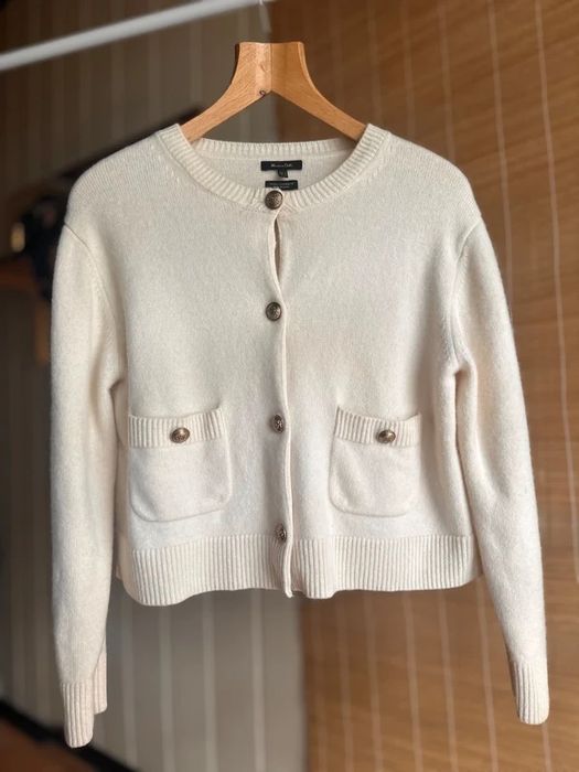 Kardigan smietankowy Massimo Dutti welna kaszmir