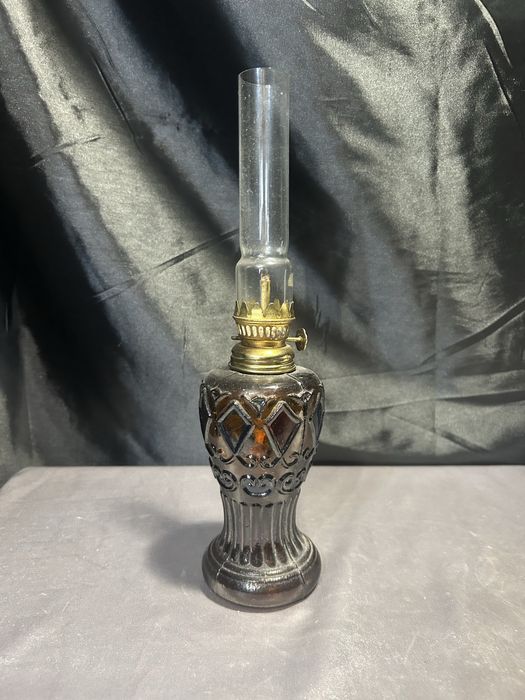 Lampa Naftowa Czekoladowe Zdobione Szkło Sprawna
