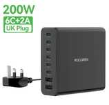 Rocoren 200W 8 w 1 wieloportowa szybka ładowarka USB typu C PD do komp