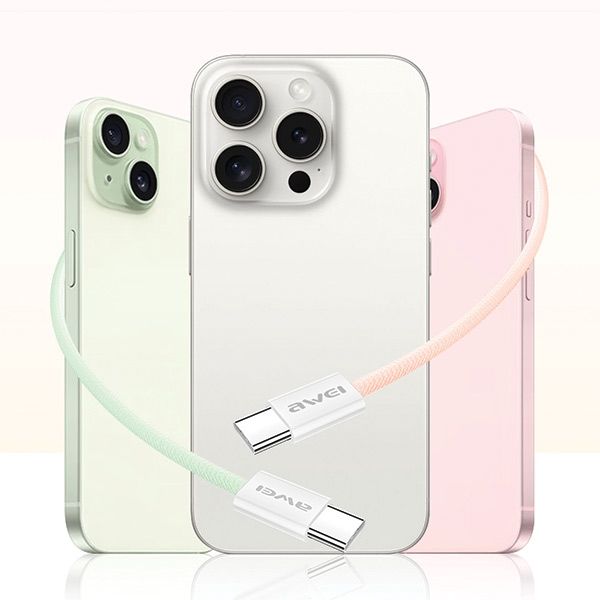 AWEI kabel CL-219T USB-C na USB-C60W biały/white iPhone 15