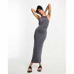 Asos Design 44 Xxl Grafitowa Sukienka Halter Midi Wiązana D169