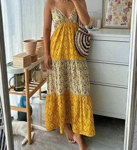 NOWA 34 XS ZARA sukienka bawełna print wzór boho długa wielokolorowya
