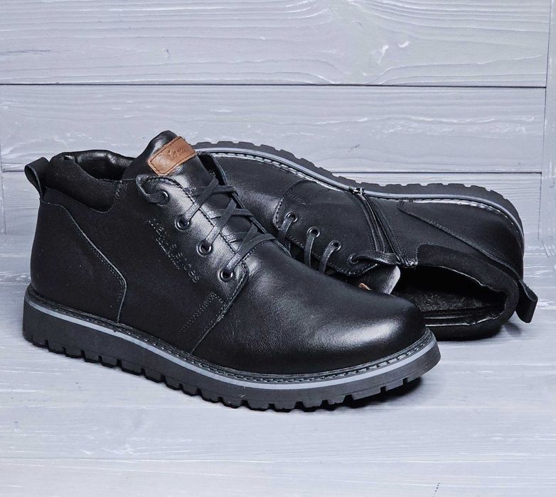 46-48 Кожаные мужские зимние черные сапоги ботинки баталы змейка Maxus