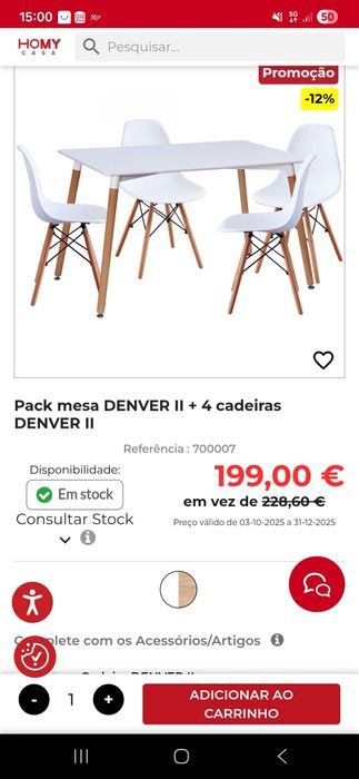 Mesa e 4 cadeiras