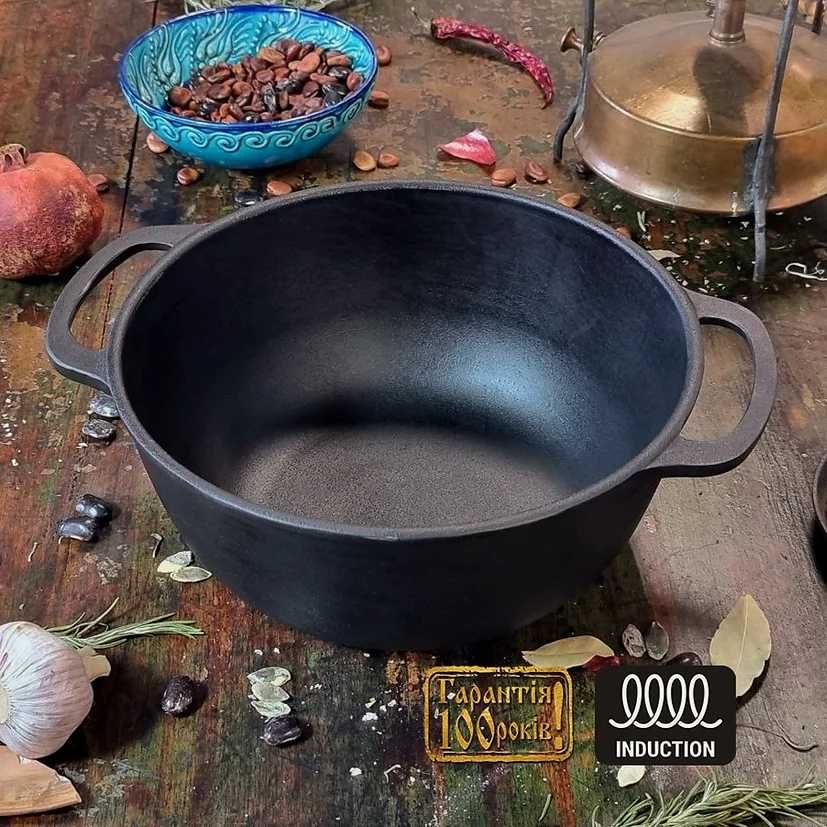 Котелок 4л, Ø24 см, вага 4,58 кг чавунний з кришкою-сковородкою (V4CP)