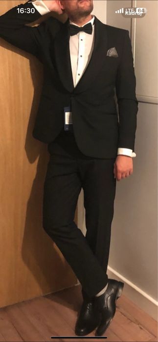 Czarny smoking pelen zestaw, ślub, wesele, imprezy okolicznościowe