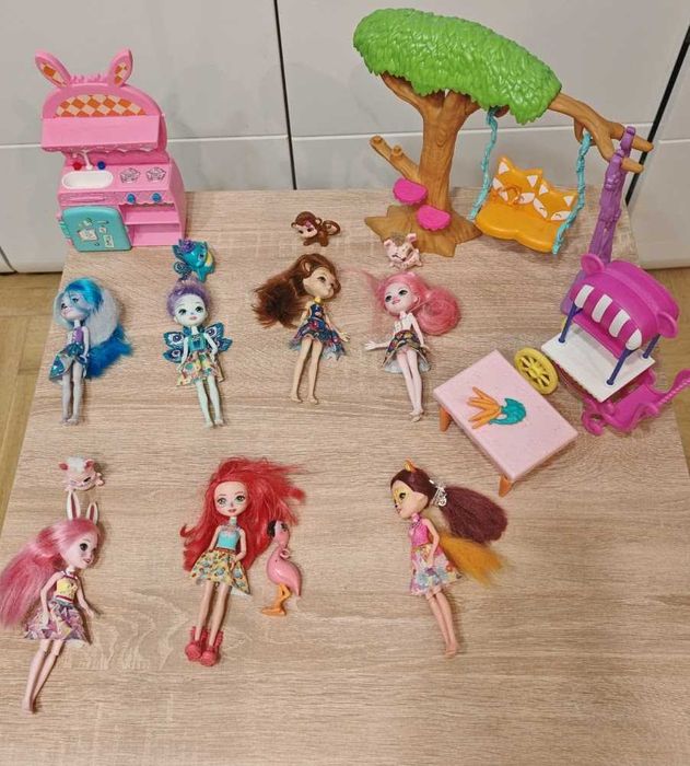 DUŻY Zestaw Enchantimals: 7 Lalek, Huśtawka, Kuchnia i Wózek