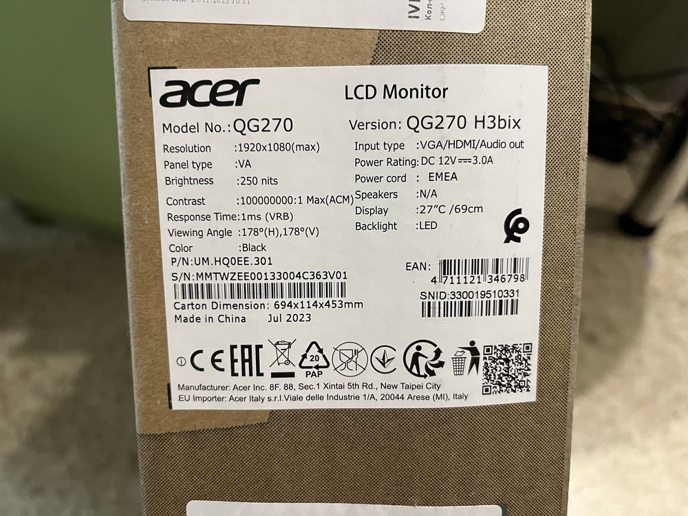 Продаю монитор acer 100hz