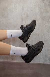 Кросівки Adidas Yeezy Boost v2 triple Black рефлективні шнурки