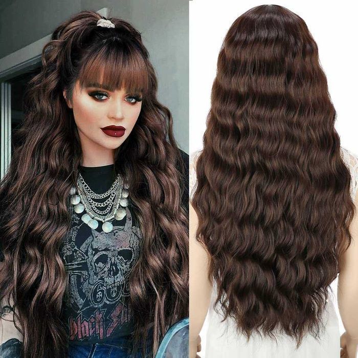 Peruca com franja 6 cores disponíveis cabelo natural longo 70 cm.