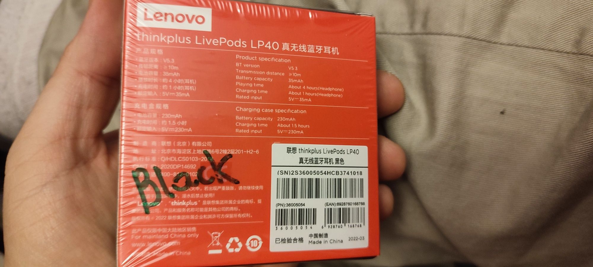 NOWE Folia  Okazja Słuchawki bezprzewodowe czarne Lenovo LP40 TWS