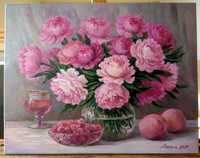 Картина маслом "Розовые пионы"