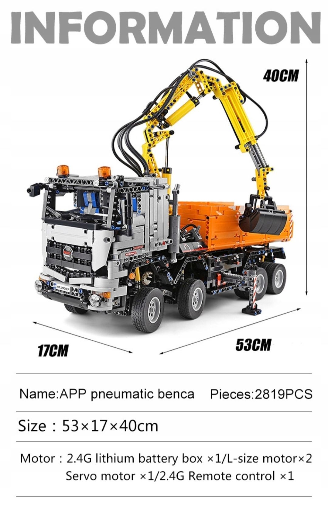 Klocki technic Mould King Mercedes Arocs zdalnie sterowany + pudełko