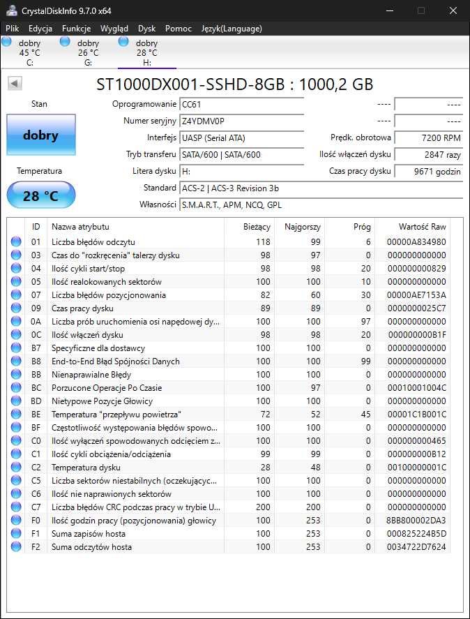 Dwa dyski Seagate SSHD 1TB 7200 SATA3 ST1000DX001
