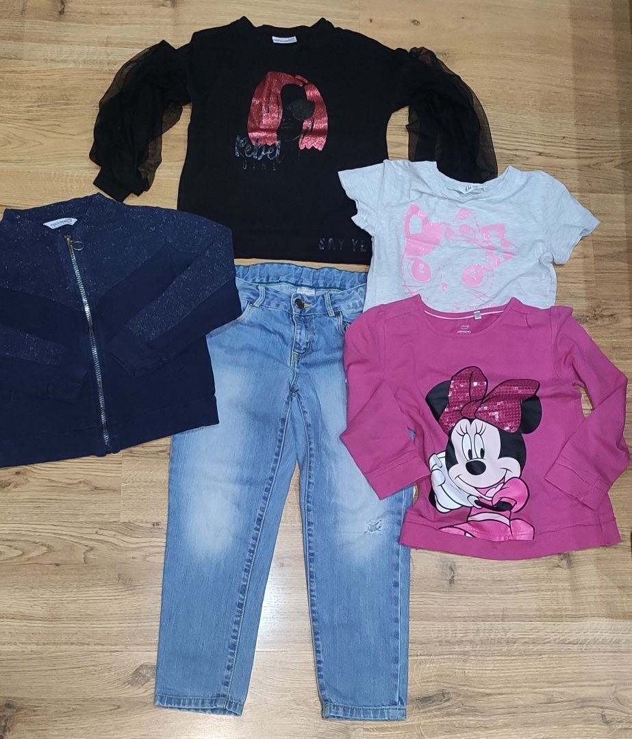 Jeansy bluzka bluzy t-shirt 122/128 Zara H&M Coccodrillo Disney Minnie