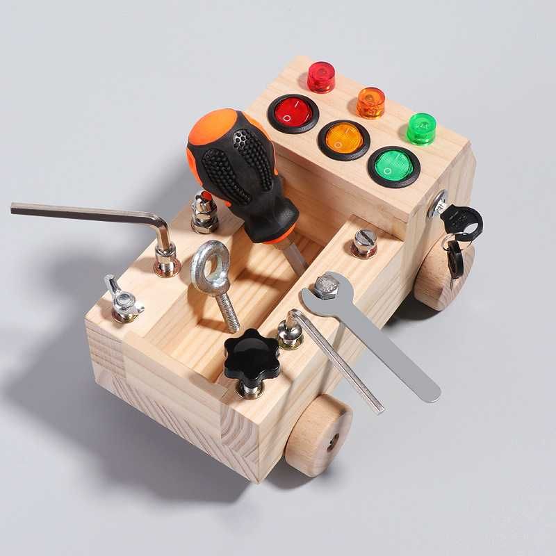 Drewniany Samochód - Edukacyjna Zabawka Sensoryczna Dla Dzieci 3+
